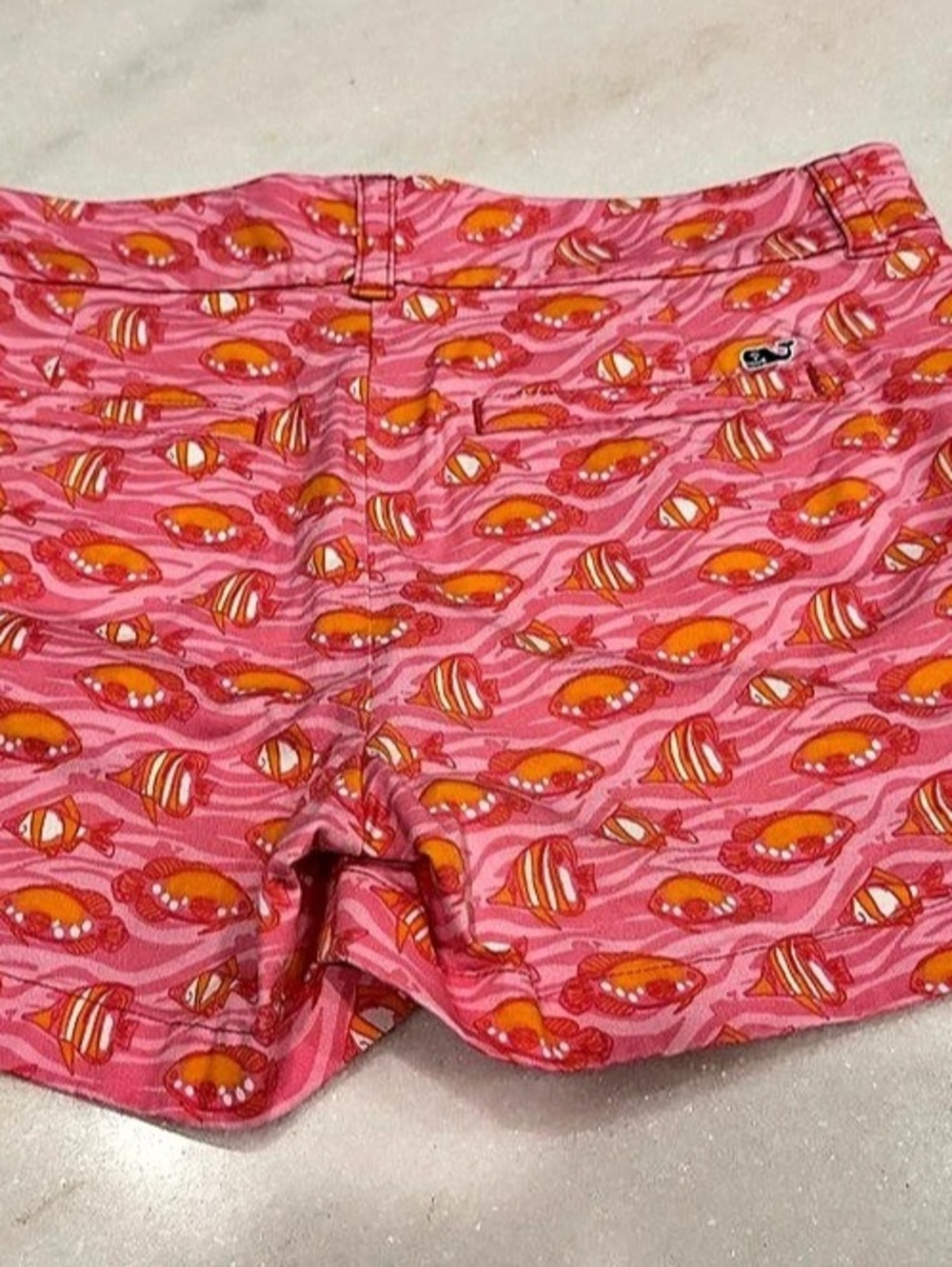 Vineyard Vines On-The-Go Shorts Fish Print Pink & Orange Size 2